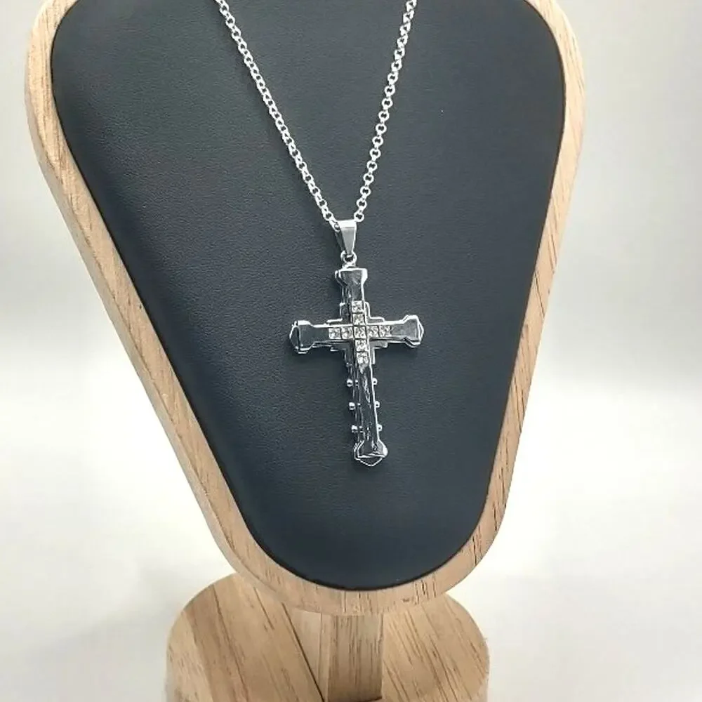 925 Sterling Silver Cross Necklace Zirconia Stones Valentines Birthday Gift New!